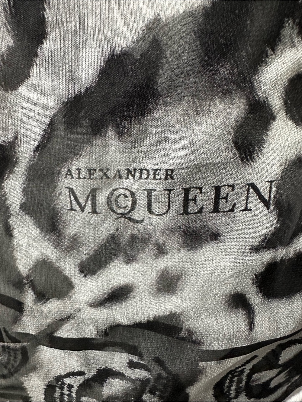 Alexander McQueen Black and Gray Animal Print Silk Scarf
